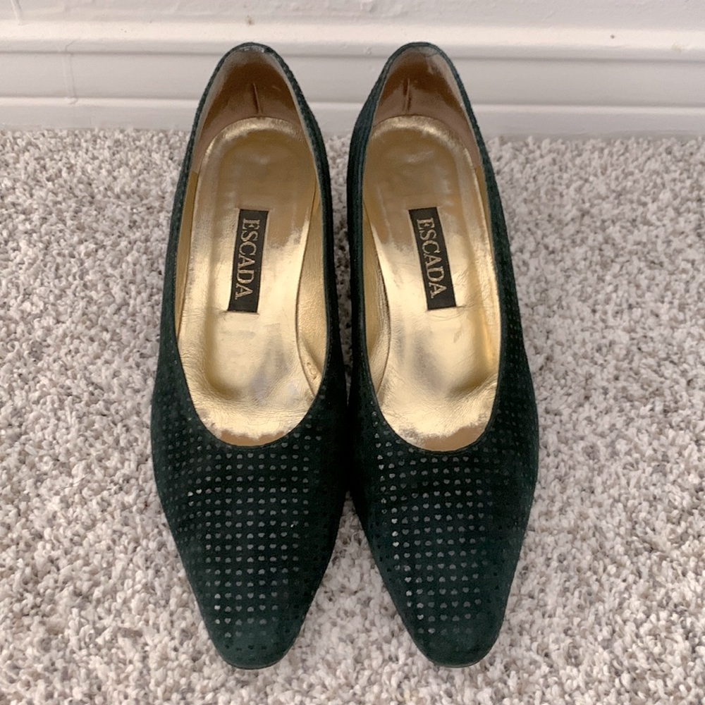 Escada vintage mini hearts emerald kitten heels